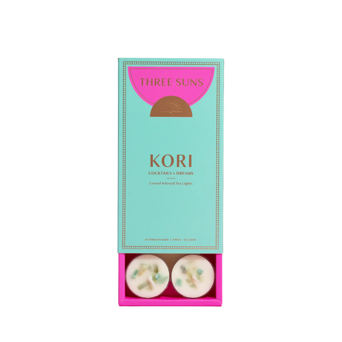 Three Suns Kori Crystal Infused Natural Soy Tea Lights Box - 8 Pack