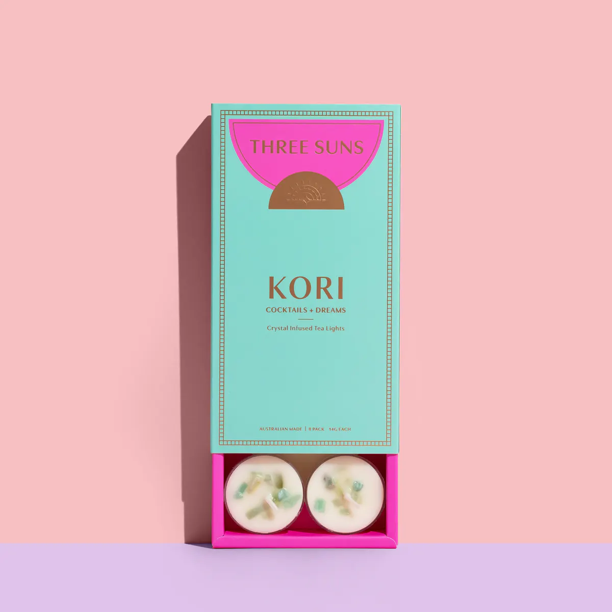 Three Suns Kori Crystal Infused Natural Soy Tea Lights Box - 8 Pack, view 2