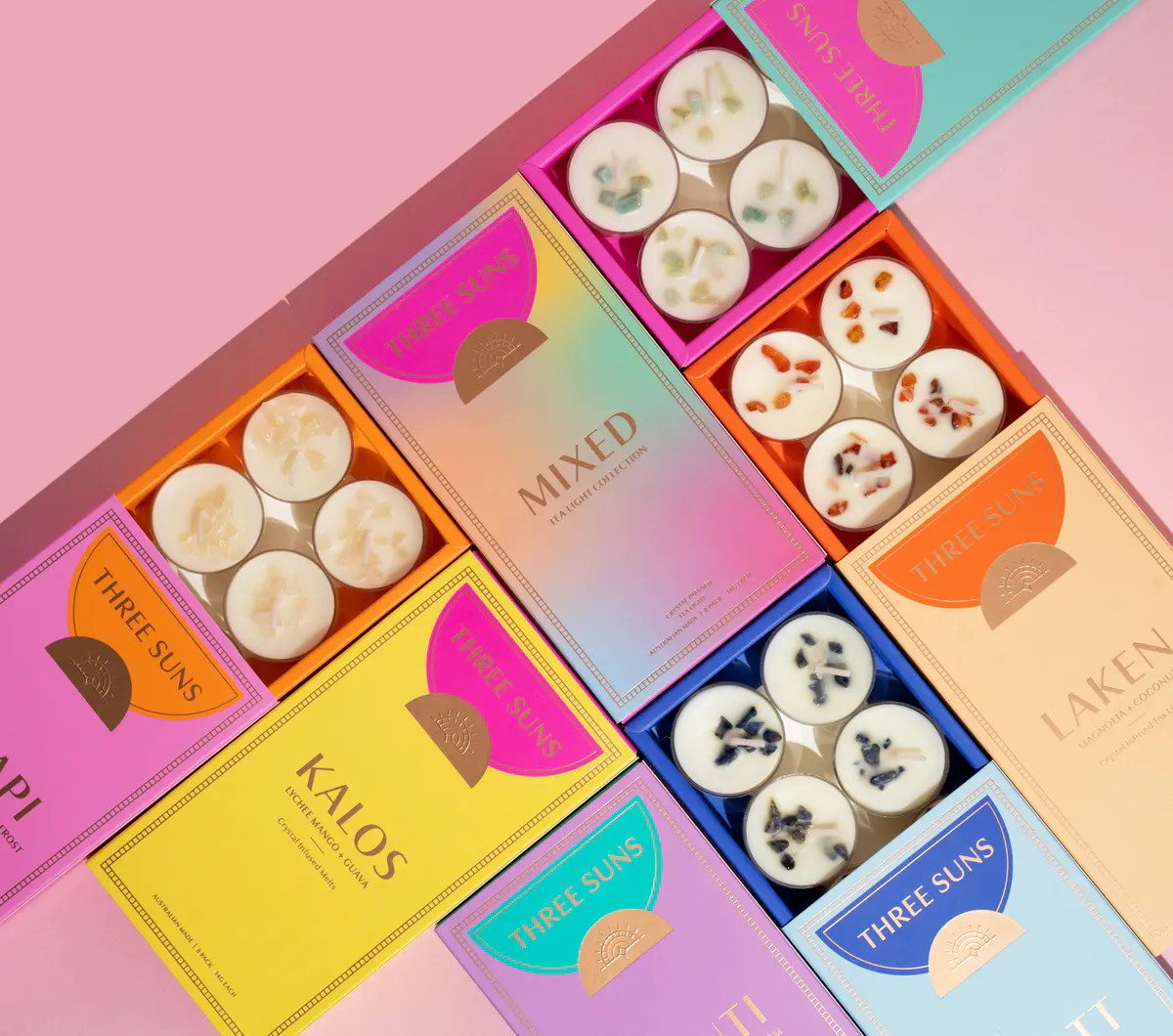 Three Suns Kori Crystal Infused Natural Soy Tea Lights Box - 8 Pack, view 4