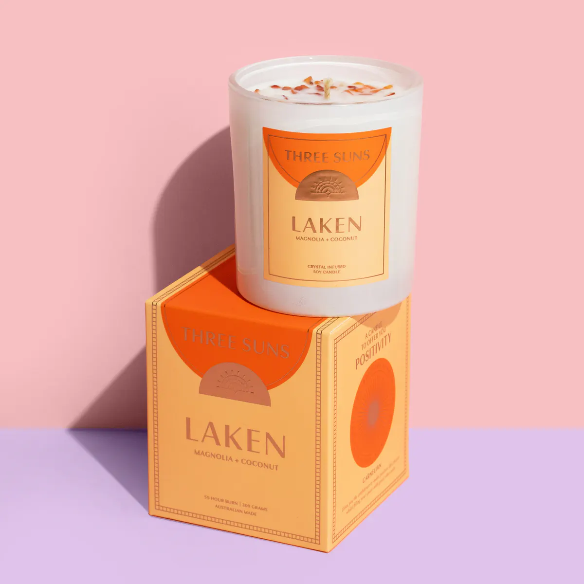 Three Suns Laken Crystal Infused Candle Of Positivity 300g - Magnolia & Coconut, view 2