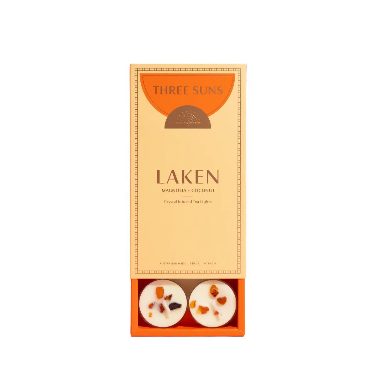 Three Suns Laken Crystal Infused Natural Soy Tea Lights Box - 8 Pack
