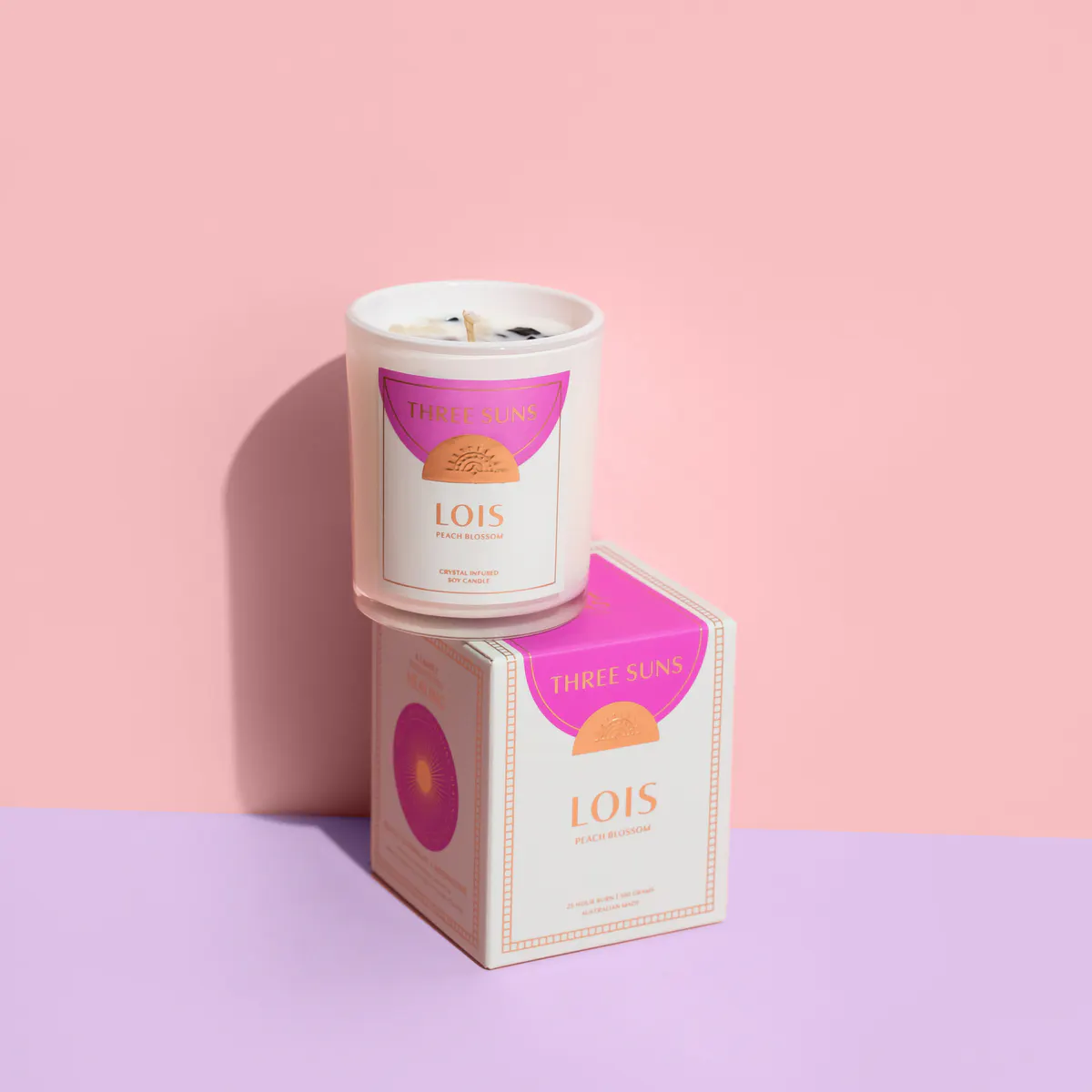 Three Suns Lois Crystal Infused Candle Of Healing 100g - Peach Blossom, view 2