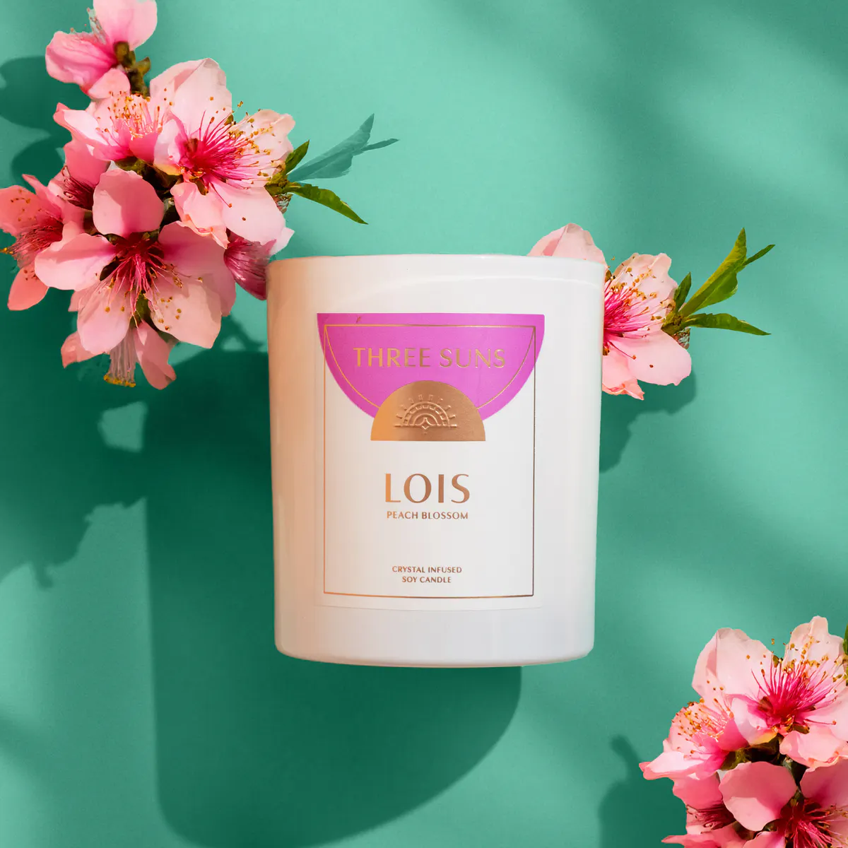 Three Suns Lois Crystal Infused Candle Of Healing 300g - Peach Blossom, view 3