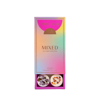 Three Suns Mixed Crystal Infused Natural Soy Tea Lights Box - 8 Pack