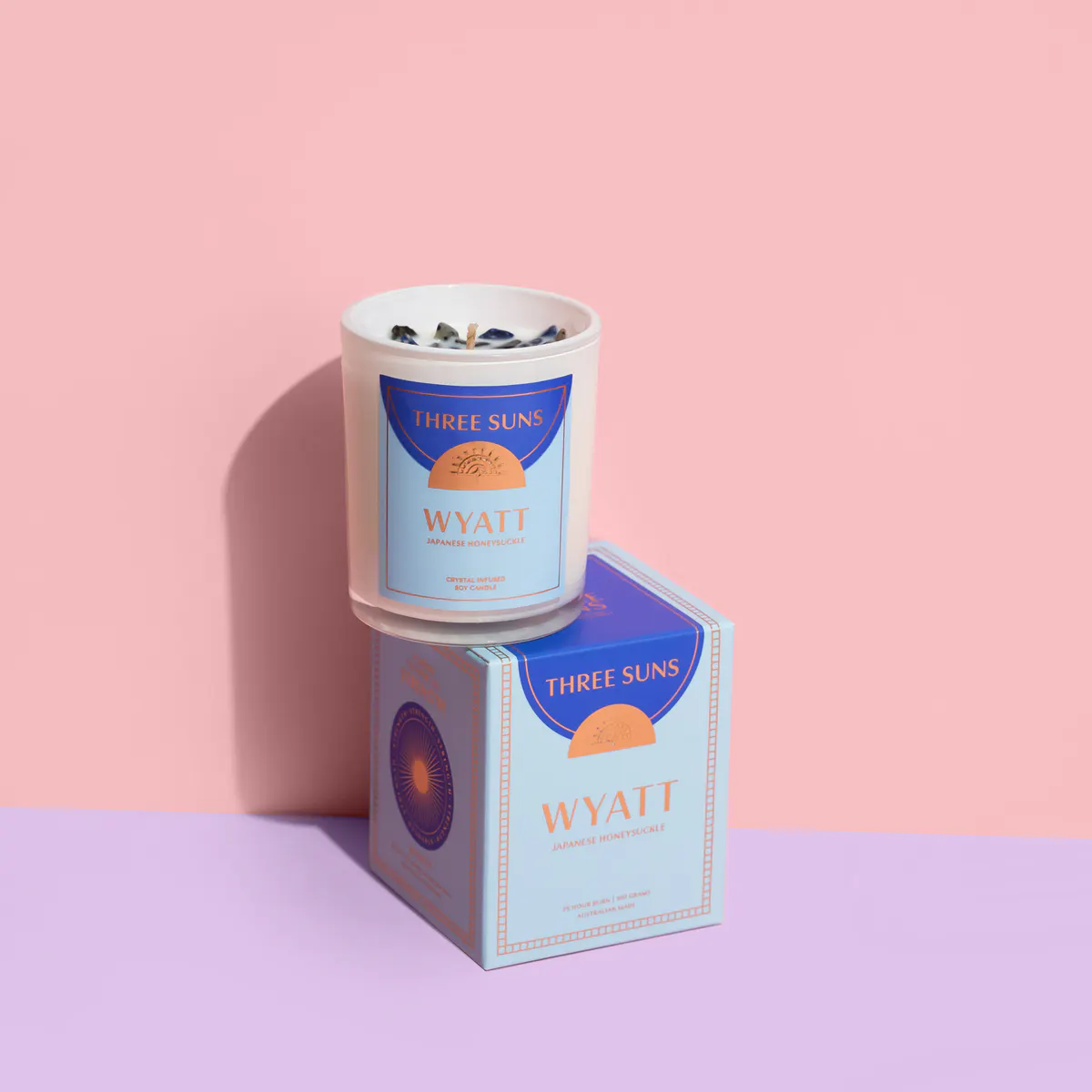 Three Suns Wyatt Crystal Infused Candle Of Strength 100g - Japanese Honeysuckle, view 2