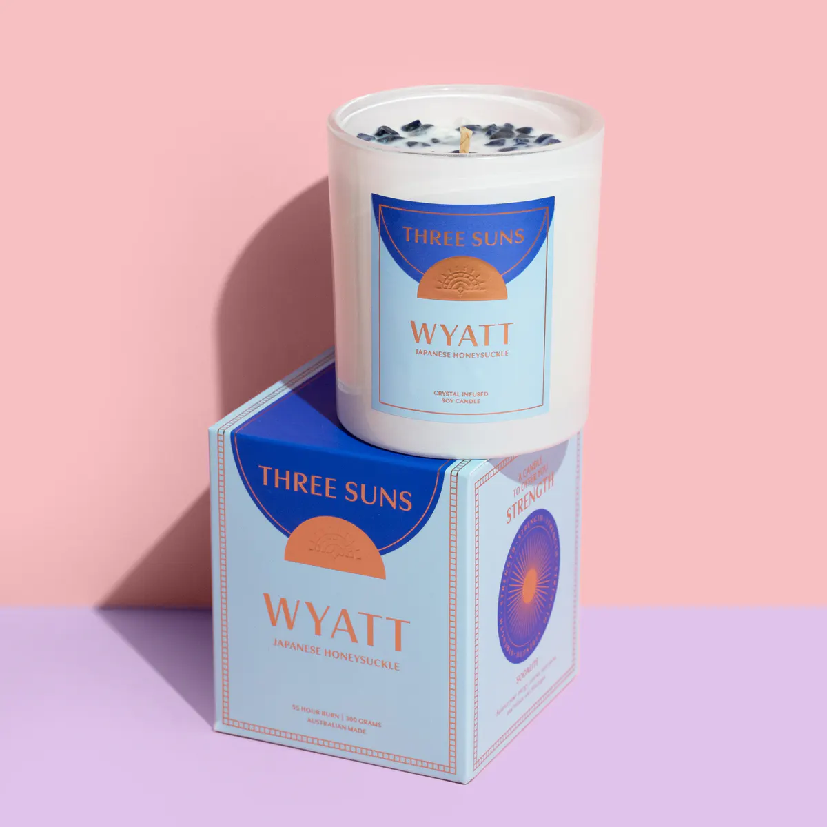 Three Suns Wyatt Crystal Infused Candle Of Strength 300g - Japanese Honeysuckle, view 2