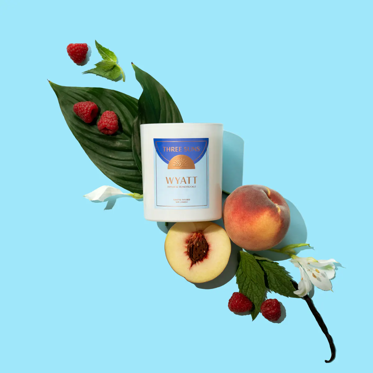 Three Suns Wyatt Crystal Infused Candle Of Strength 300g - Japanese Honeysuckle, view 3