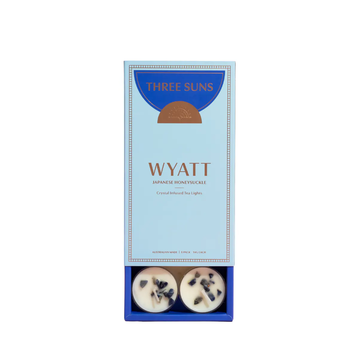 Three Suns Wyatt Crystal Infused Natural Soy Tea Lights Box - 8 Pack