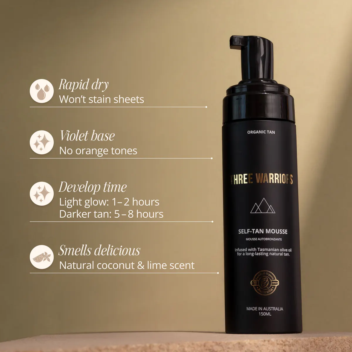 Three Warriors Self Tanning Mousse 150ml, view 3