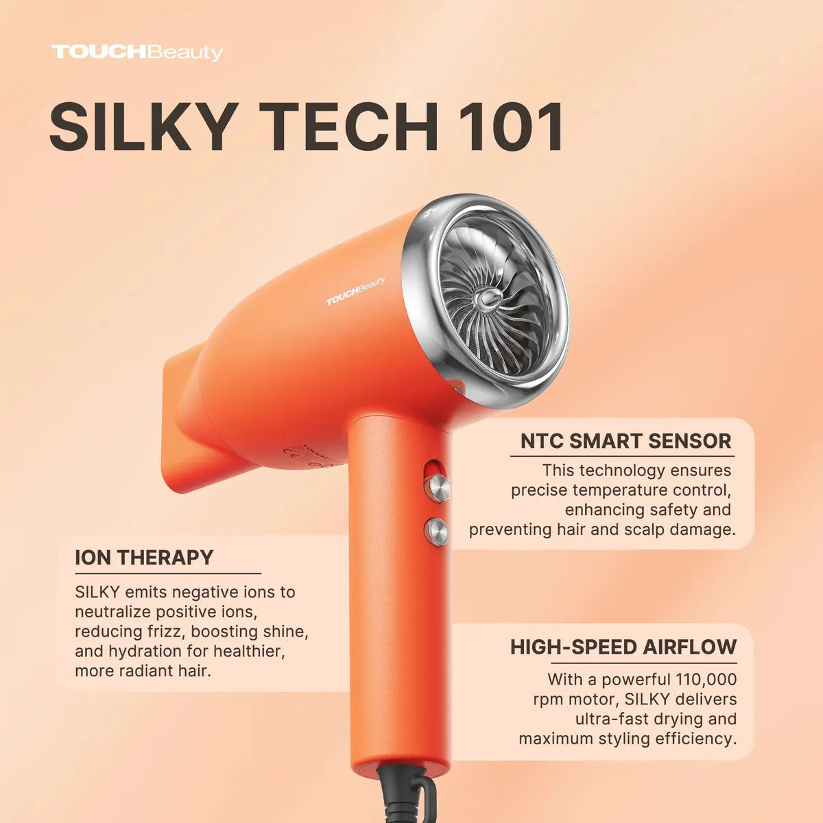 TOUCHBeauty SILKY Ionic Hair Dryer - Galaxy Grey, view 7