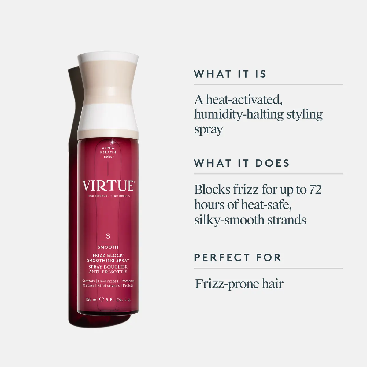 Virtue Frizz Block Smoothing Spray 150ml, view 3