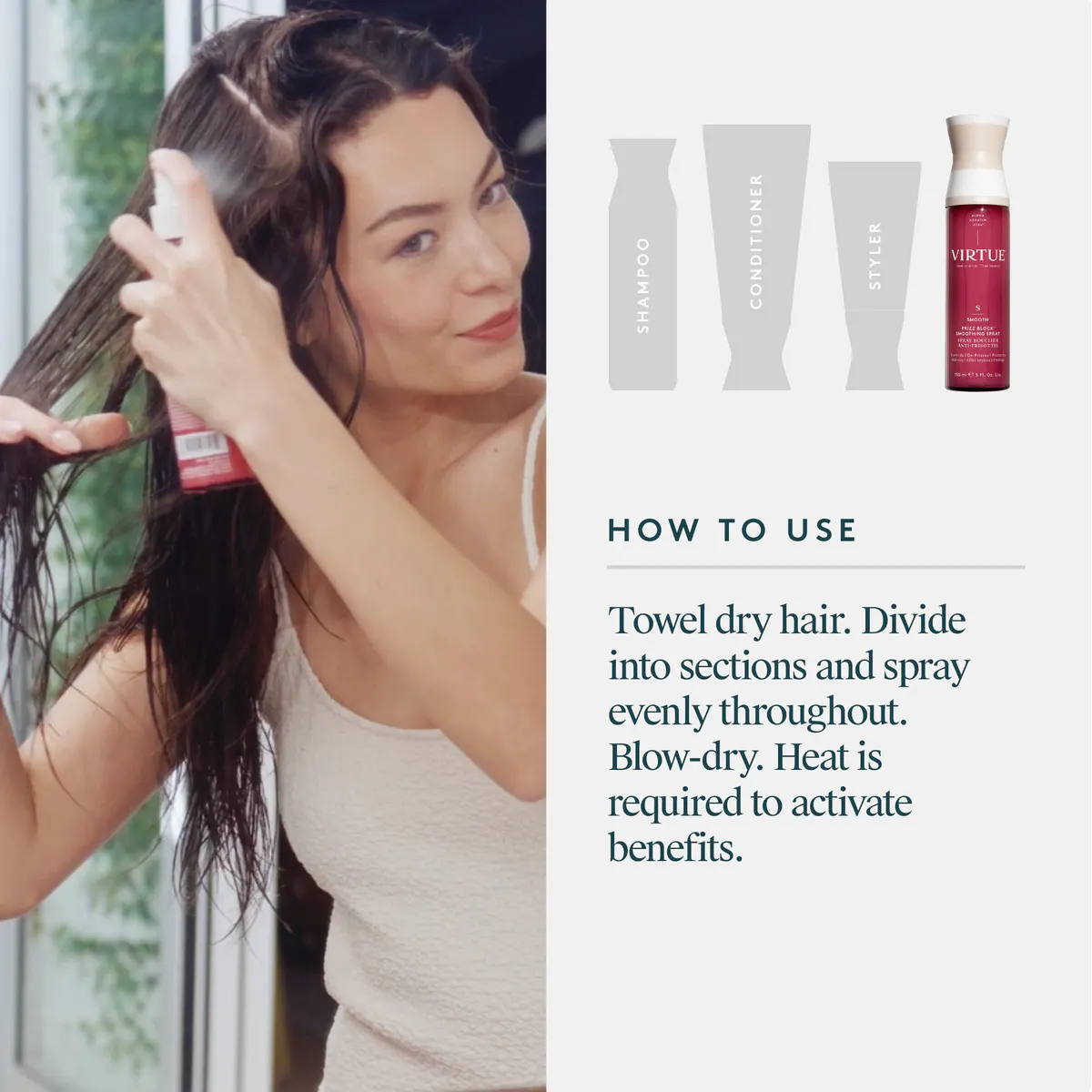 Virtue Frizz Block Smoothing Spray 150ml, view 5
